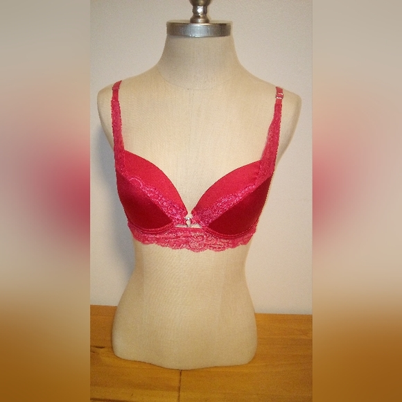 🩲Nwot black fuchsia by secret lace LLC red lace push-up padded bra 36B - Picture 15 of 15